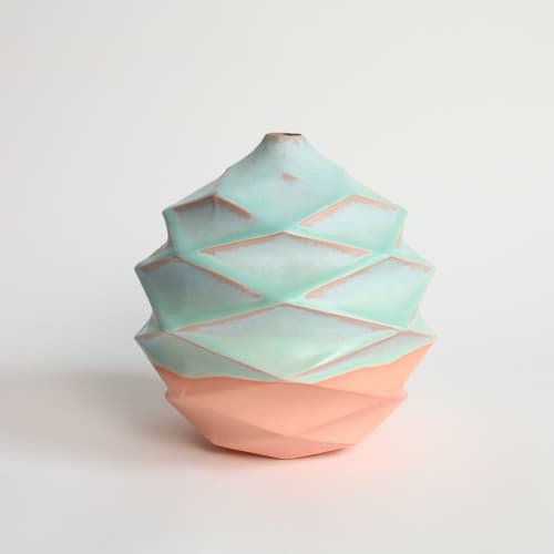 Spherical in Strawberry Pistachio | Vase in Vases & Vessels by by Alejandra Design. Item made of ceramic