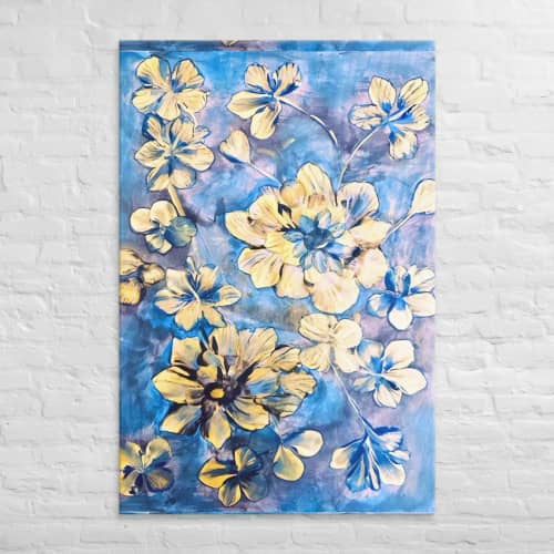 Canvas Print – Iris Lake – Blue and Gold Floral Wall Art | Work by Eman's Gallery
