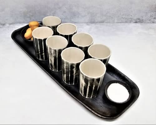 coffee serving set, coffee cups, rectangular tray and saucer | Drinkware by YomYomceramic. Item composed of ceramic