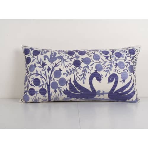 Blue Suzani Bedding Pillow Made from a Vintage Uzbek Suzani, | Cushion in Pillows by Vintage Pillows Store