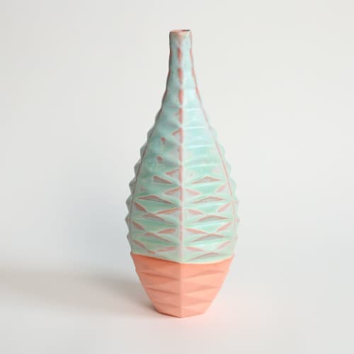 Bottle in Strawberry Pistachio | Vase in Vases & Vessels by by Alejandra Design. Item made of ceramic