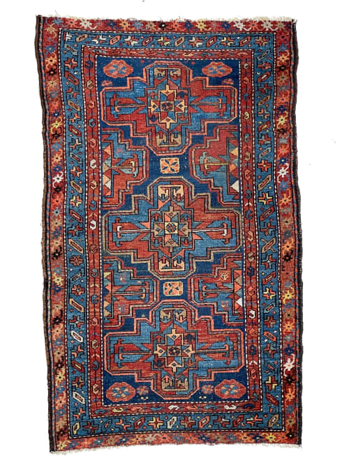 Beautiful Antique Navy and Rust Elephant Track Inspired | Area Rug in Rugs by The Loom House. Item composed of cotton and fiber