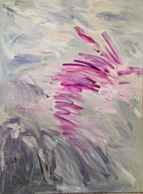 Ruby Vortex | Oil And Acrylic Painting in Paintings by Eugenie Diserio. Item made of canvas works with mid century modern & contemporary style