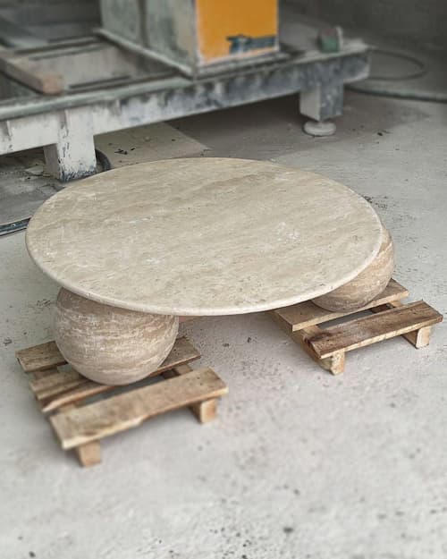 Travertine round marble table | Coffee Table in Tables by AYMARBLEDESIGN LLC