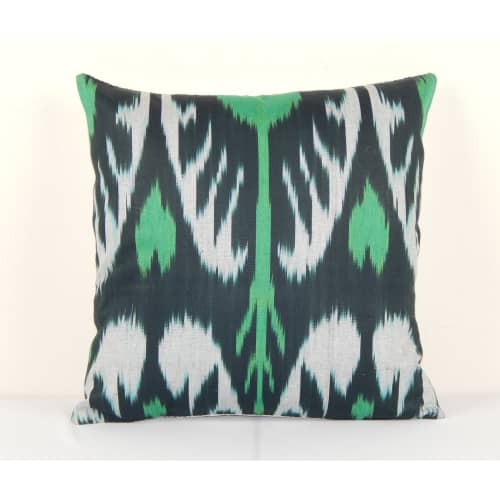 Uzbekistan Ikat Square Pillow Cover Cushion, Blue Handmade D | Pillows by Vintage Pillows Store