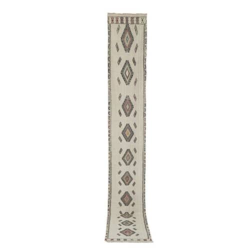 Mid Century Turkish Long Kilim Runner with Modern Design | Runner Rug in Rugs by Vintage Pillows Store. Item composed of wool and fiber