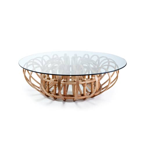 Rattan Coffee Table - AIDEN (Cocktail Table) | Tables by Oggetti Designs. Item made of glass & synthetic