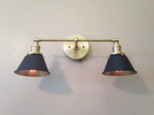 Bathroom Vanity Sconce - Brass & Black Sconce Light | Sconces by Retro Steam Works. Item made of metal works with industrial style