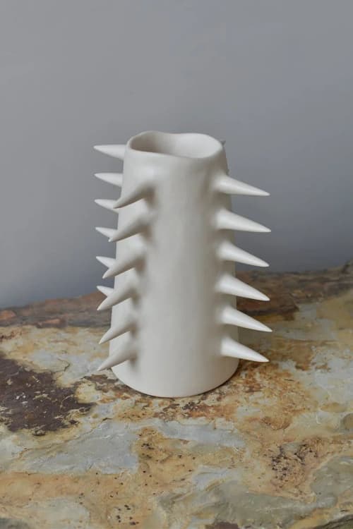Spikes White Decorative Vase VI | Vases & Vessels by OWO Ceramics. Item made of ceramic