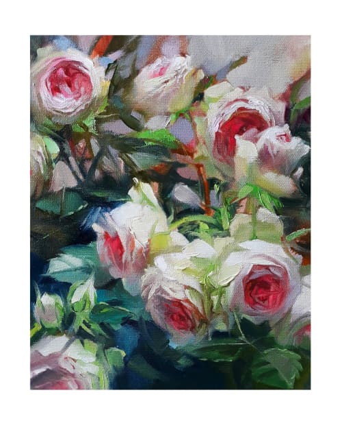 Rose oil painting original on canvas, Red flowers canvas art | Oil And Acrylic Painting in Paintings by Natart. Item made of canvas works with contemporary style