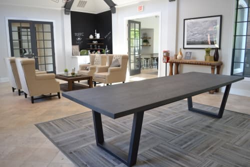 Black Ash Industrial Table | Dining Table in Tables by Hazel Oak Farms | Signature Place in West Des Moines. Item composed of oak wood & steel compatible with minimalism and country & farmhouse style