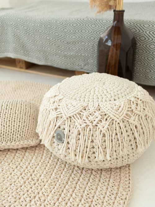 Boho pouf with macrame decor | Pillows by Anzy Home. Item composed of cotton