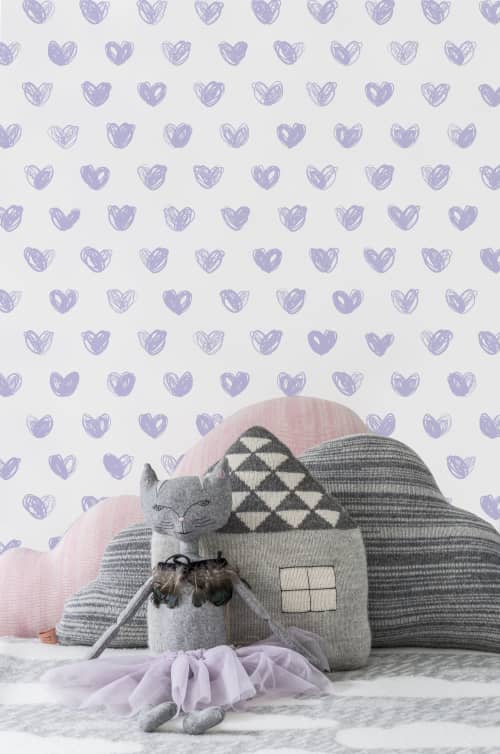 LOVE | LAVENDER | Wallpaper in Wall Treatments by Marley + Malek Kids Wallpaper. Item composed of paper