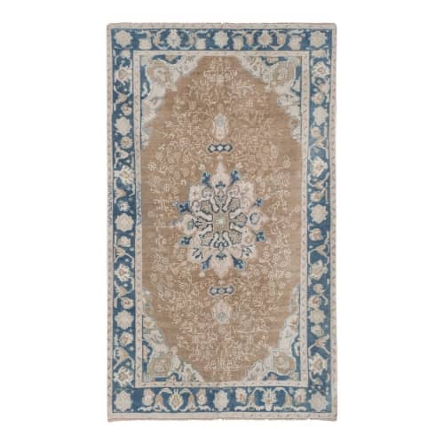 Fantastic Tan Wool Anatolian Karapinar Rug 4'9" X 7'11" | Area Rug in Rugs by Vintage Pillows Store. Item made of cotton