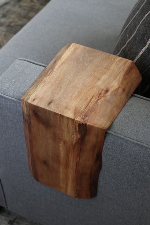 Live Edge 7.25" Walnut Wood Armrest Table | Side Table in Tables by Hazel Oak Farms. Item composed of wood