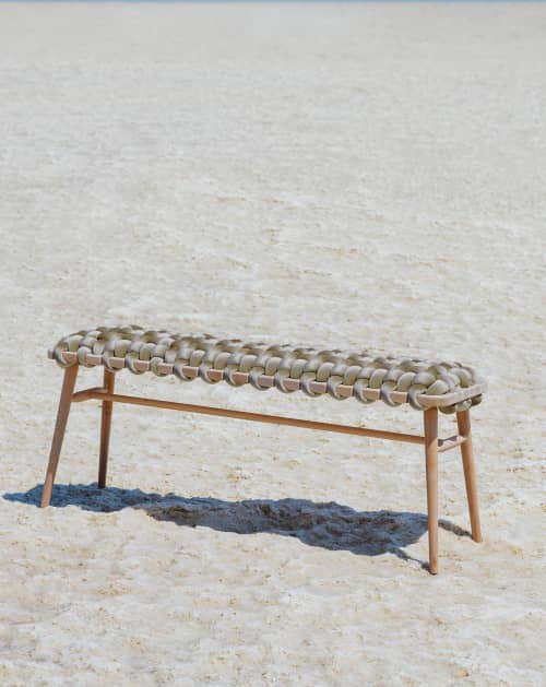 Champagne Velvet Woven Bench by Knots Studio Wescover Benches & Ottomans