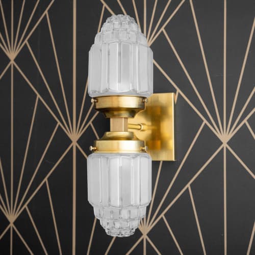 Deco Wall Sconce - Brass Sconce - Model No. 7180 | Sconces by Peared Creation. Item made of brass with glass
