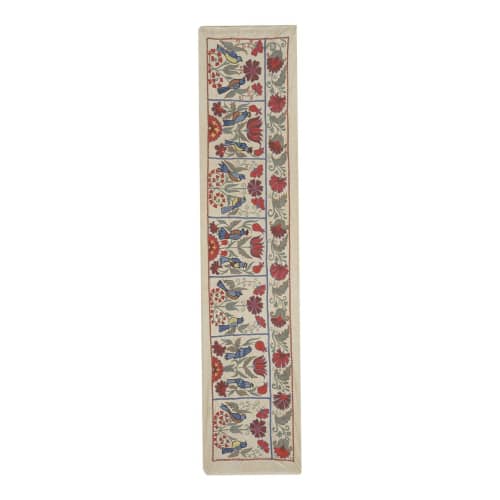 Silk Suzani Table Runner With Animal Design, Suzani Textile, | Tablecloth in Linens & Bedding by Vintage Pillows Store