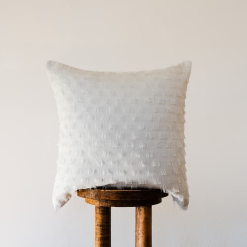 White with Square Fringe Decorative Pillow 20x20 | Pillows by Vantage Design