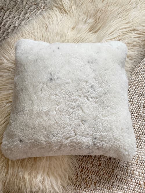 18”’x 18” Ivory Shearling Sheepskin Pillow #4 | Cushion in Pillows by East Perry. Item made of linen with fiber