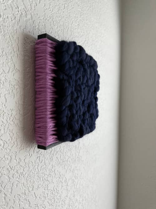 Woven Tile- Fluff- Light Purple and Navy | Wall Sculpture in Wall Hangings by Mpwovenn Fiber Art by Mindy Pantuso