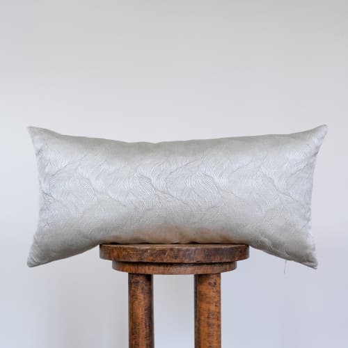 Shiny Champagne Floral Motif Lumbar Pillow 12x24 | Pillows by Vantage Design