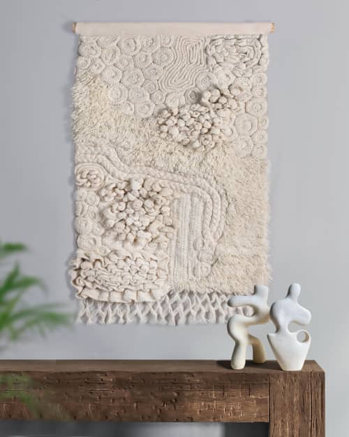 Wool Fiber Art, Handwoven Textile Tapestry, Large Boho Decor, Neutral Scandinavian Accent, Modern Home Accent | Wall Hangings by Swiflo