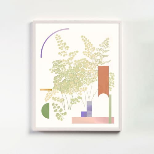 Botanical Collage Print with Abstract Geometric Shapes | Prints by Capricorn Press. Item made of paper works with boho & minimalism style