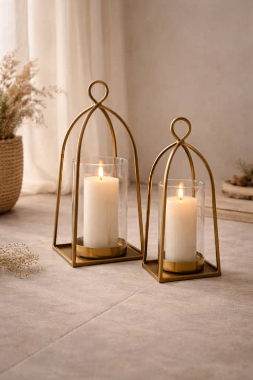 Bend Hurricane Candle Holder — Antique Brass Finish | Decorative Objects by Raíz Studio