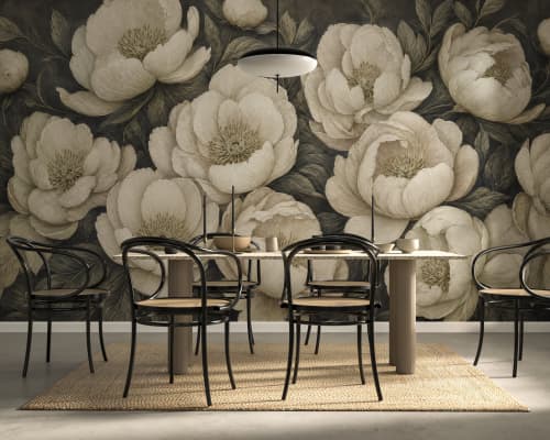 Sage Noir — Bold Florals Luxury Wallpaper Mural | Wall Treatments by ELLE WALLS