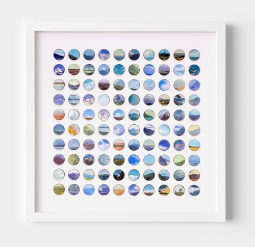 One Hundred Snowy Mountain Landscape Dots Collage | Paintings by Amelia Coward