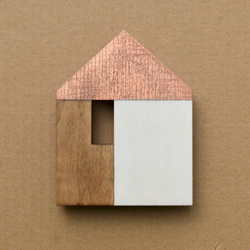 Little House - White/Copper w.22. | Sculptures by Susan Laughton Artist. Item made of wood
