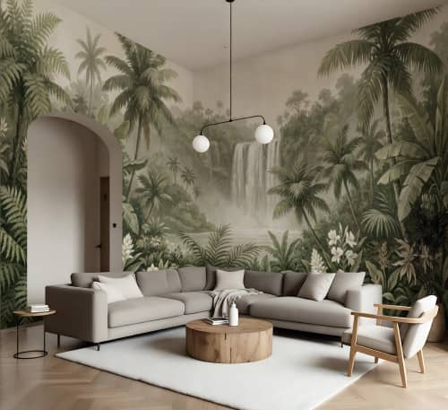 Tropical Waterfall - Coastal & Nature Luxury Wallpaper Mural | Wall Treatments by ELLE WALLS
