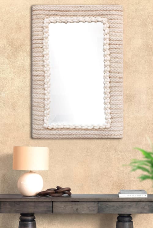 Handcrafted Wool Wall Mirror, Boho Rustic Farmhouse Decor | Decorative Objects by Swiflo