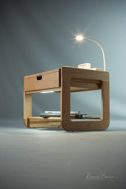 Low 70's Solid Timber Nightstand Bed side table | Bedside Table in Tables by Manuel Barrera Habitables. Item made of oak wood