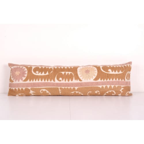 Lumbar Pastel Long Pillow from Vintage Suzani Textile - Coff | Cushion in Pillows by Vintage Pillows Store