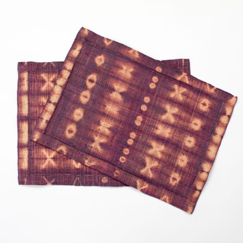 Raffia Shibori Placemat - Cocoon & Moth Pattern - Burgundy | Tableware by Tanana Madagascar. Item composed of fabric