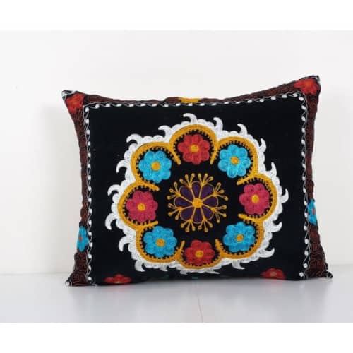 Turkish Velvet Suzani Bench Cushion Cover, Square Suzani Pil | Pillows by Vintage Pillows Store