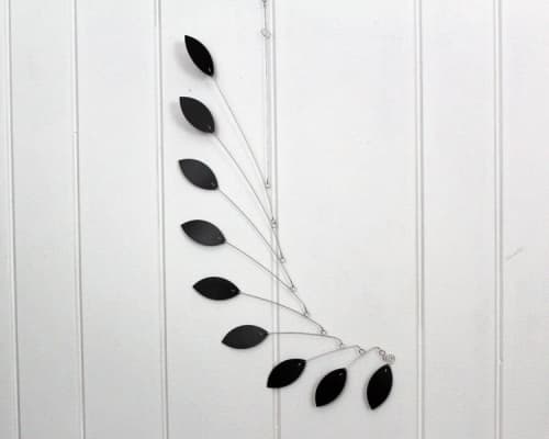 Black Mobile for the Minimalist or Modern Home Leaf Wave | Wall Sculpture in Wall Hangings by Skysetter Designs. Item made of metal works with minimalism & modern style