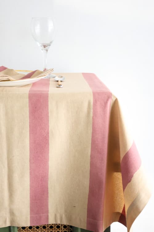 Oh! Stripes (Rose) Block Print Tablecloth | Linens & Bedding by Ninéh