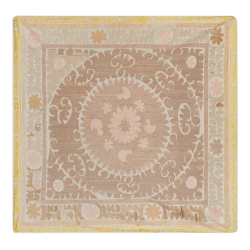 Central Asian Suzani Textile, Embroidered Cotton Pink Uzbek | Tablecloth in Linens & Bedding by Vintage Pillows Store
