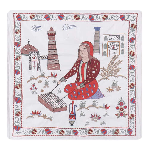 Silk Suzani Human Pictorial Tapestry, Suzani Village Design | Tablecloth in Linens & Bedding by Vintage Pillows Store