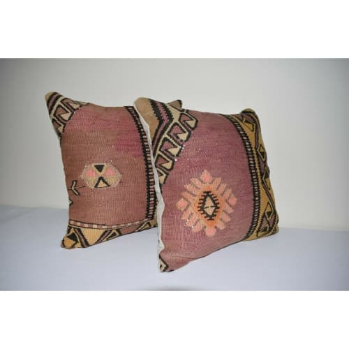 18" X 18" Pair Turkish Kilim Pillow Cover | Sham in Linens & Bedding by Vintage Pillows Store. Item made of cotton & fiber