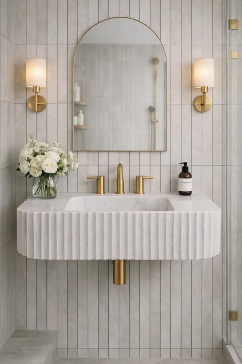 Floating Carrara Marble Sink | Custom Wall Mounted Wash Basin | Water Fixtures by Vero Marble