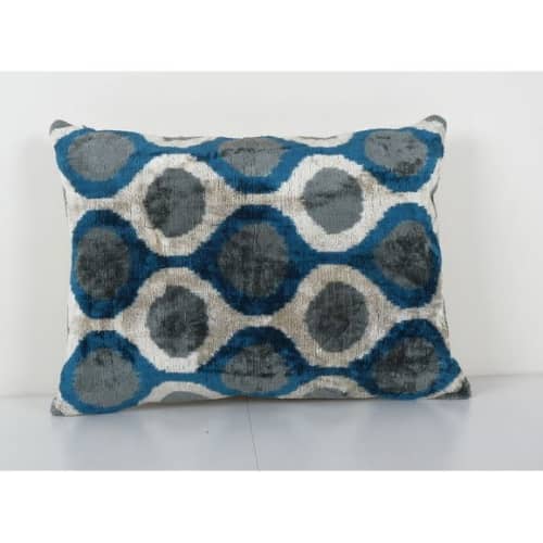 Ikat Blue Pillow Cover - Silk Ethnic Velvet Lumbar Pillow Co | Cushion in Pillows by Vintage Pillows Store