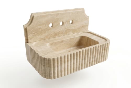 Travertine Sink with Backsplash | Water Fixtures by Vero Marble