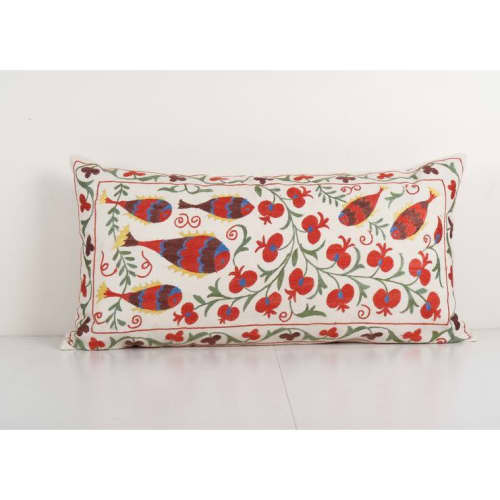 Uzbek Traditional Fish Pastel Suzani Pillow Case, Decorative | Cushion in Pillows by Vintage Pillows Store