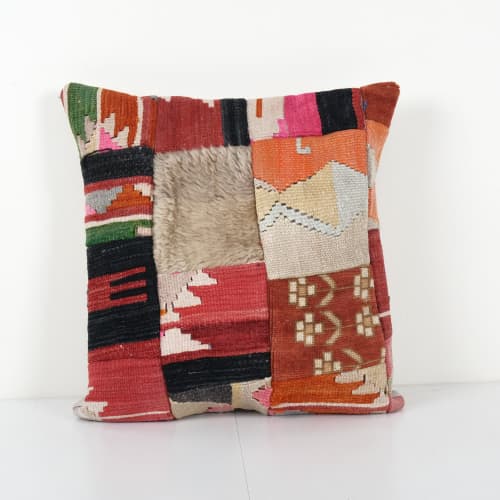 Unique Wool Patchwork Kilim Pillow, Tribal Couch Pillow, Dec | Cushion in Pillows by Vintage Pillows Store