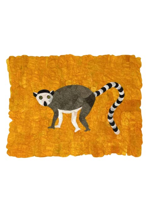 Mulberry Silk Ring-Tailed Lemur | Wall Sculpture in Wall Hangings by Tanana Madagascar. Item composed of fabric