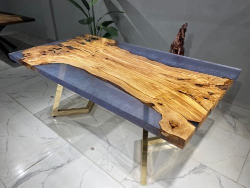 Olive Slab Epoxy Table - Dining Table - Modern Room Table | Tables by Tinella Collection. Item composed of wood and metal in contemporary or art deco style